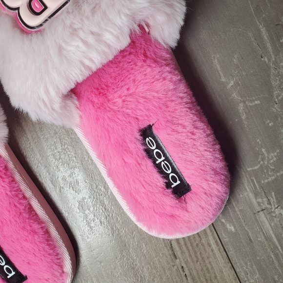 NWT Bebe Pink Fuzzy Women's Memory Foam Slippers Large Size 9 - Picture 10 of 16
